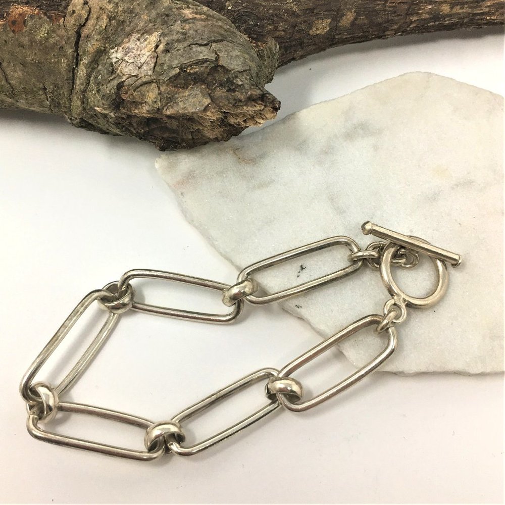 Sterling Silver Rectangular Oval Chain Link Toggl… - image 1